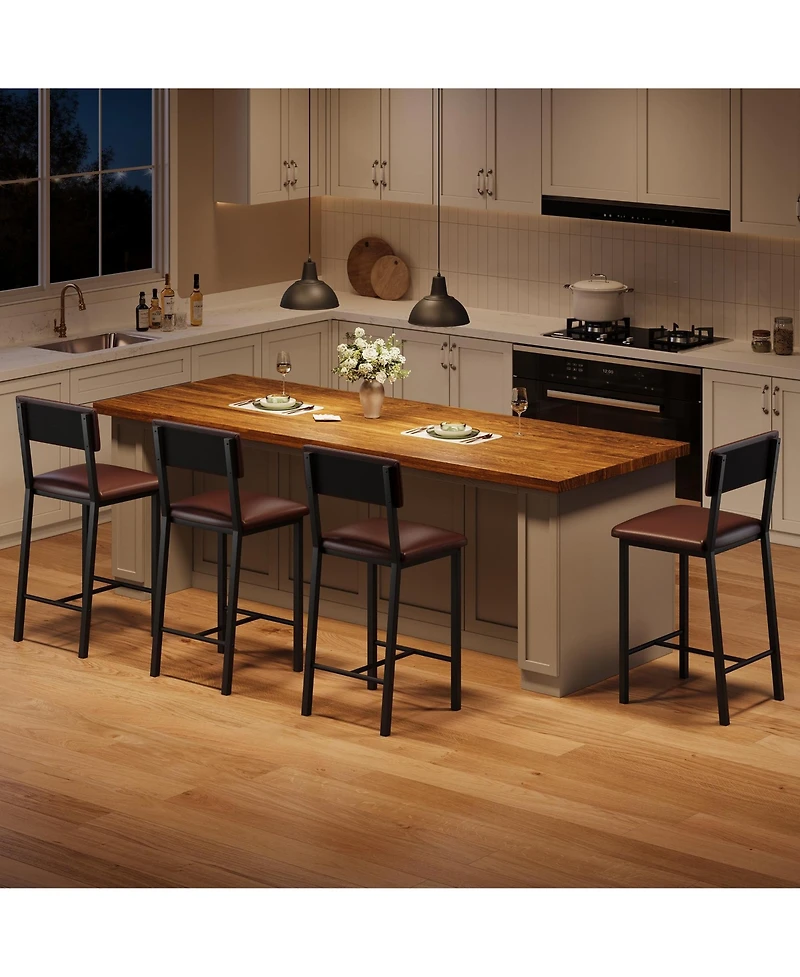 gaomon Set of Pu Leather Bar Stools with Backrest