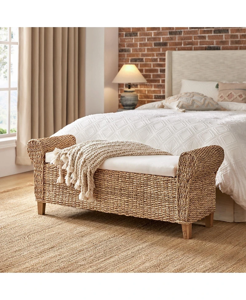 Hulala Home Anesty Upholstered Flip Top Storage Bench with Solid Wood Legs and Segmented Pockets