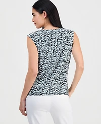 Kasper Petite Printed Keyhole Sleeveless Top