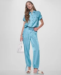 Dkny Women's Short-Sleeve Roll Tab Twinkle Camp Shirt
