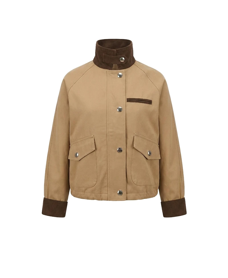 Modenaire Women's Cropped Utility Contrast Collar Jacket