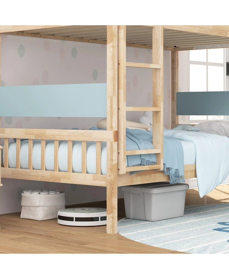 Slickblue Bunk Bed with Ladder and Full-Length Guardrails for Kids