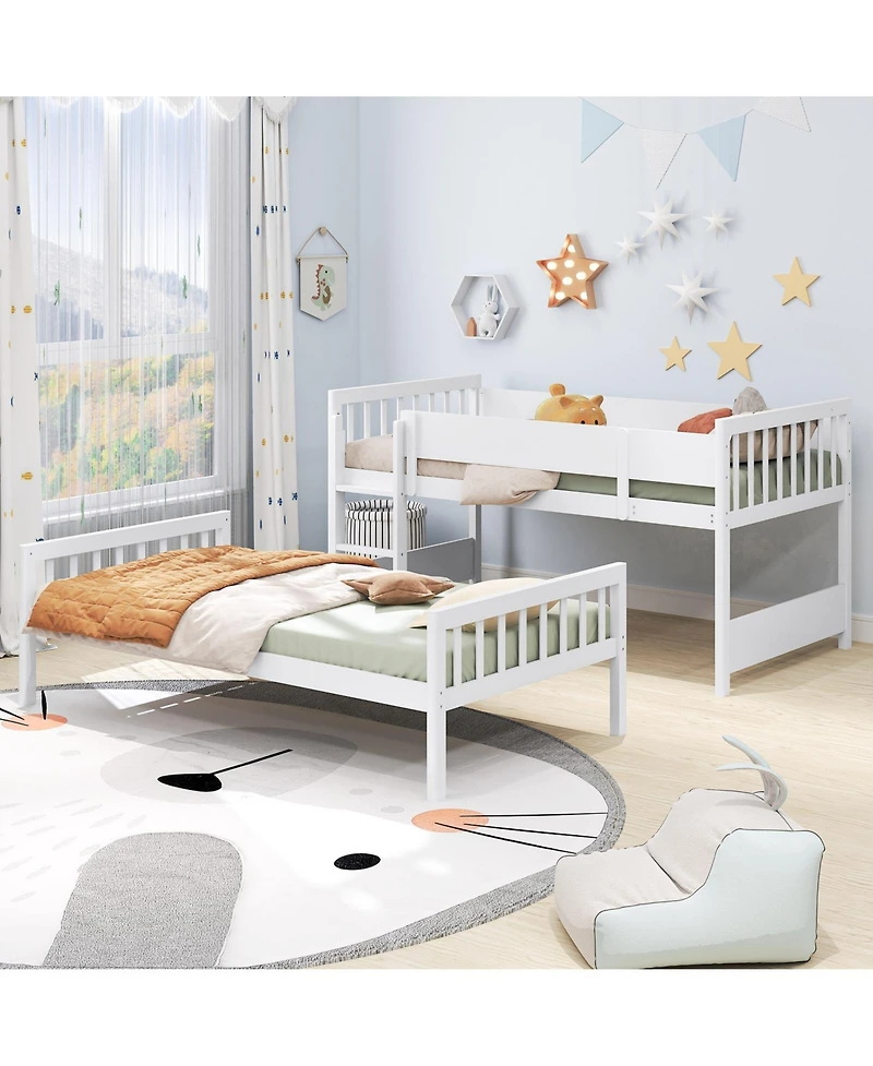 Slickblue Bunk Bed with Ladder and Full-Length Guardrails for Kids