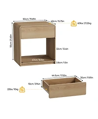 Rainsken Mid-Century Modern Nightstand Set of 2, Wooden Bedside Table with Storage Drawers, Open Shelves and Rounded Corners Design for Bedroom