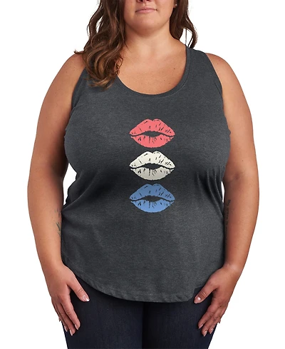 Hybrid Apparel Plus Size Instant Message Red White Blue Lips Racerback Graphic Tank Top