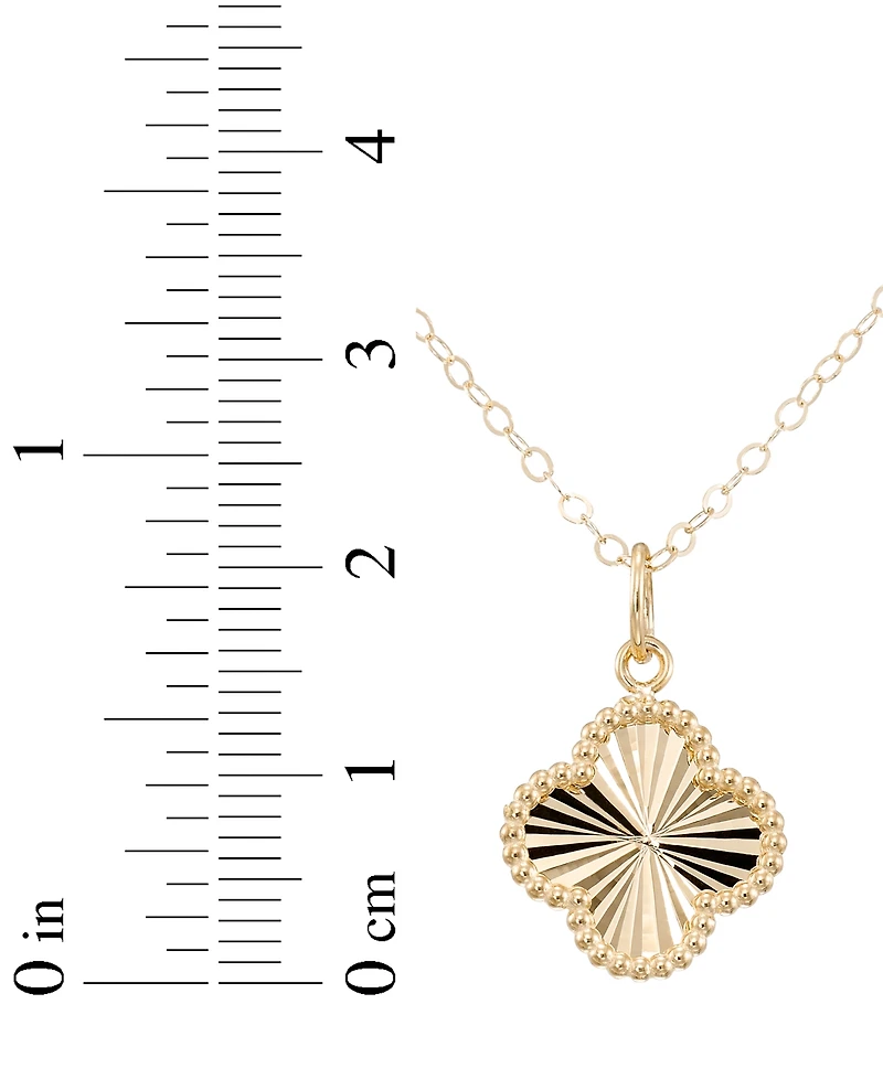 Sunbeam & Polished Reversible Bead Frame Clover 18" Pendant Necklace in 10k Gold