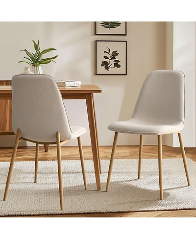 Maison Boucle 19.5" Seat Height Linen Dining Side Chairs Set of 2, Wood-Look Legs