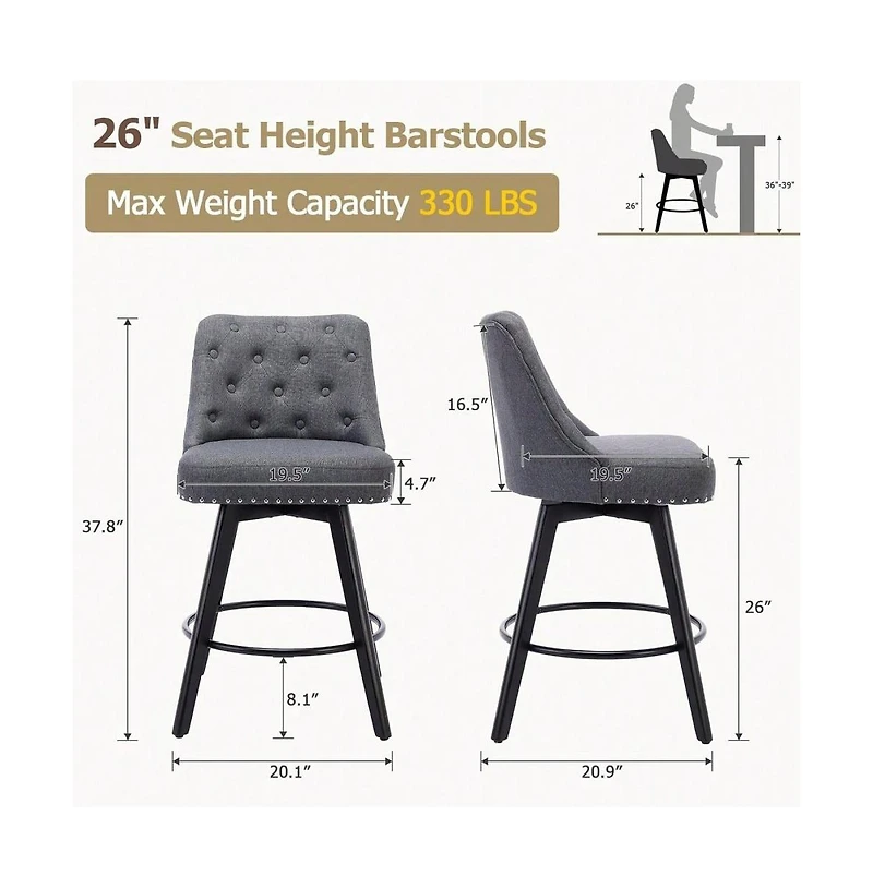 gaomon Dining Chair Bar Stools Set Of 2. Modern Swivel Counter Height Bar Stools for Kitchen Dining Room