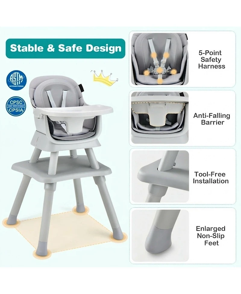 Gouun Baby 8-in-1 Convertible High Chair with Removable Tray