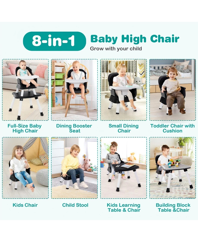 Gouun Baby Convertible 8-in-1 Baby Feeding Chair with Dual-Side Tabletop and Booster Seat