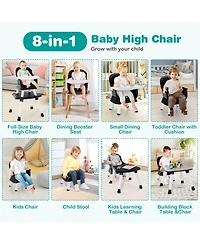 Gouun Baby Convertible 8-in-1 Baby Feeding Chair with Dual-Side Tabletop and Booster Seat