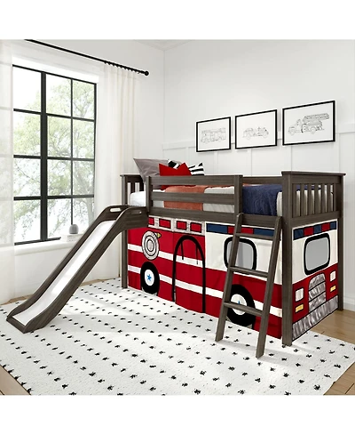 Max & Lily Low Loft With Easy Slide and Firetruck Curtain