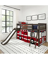 Max & Lily Low Loft With Easy Slide and Firetruck Curtain