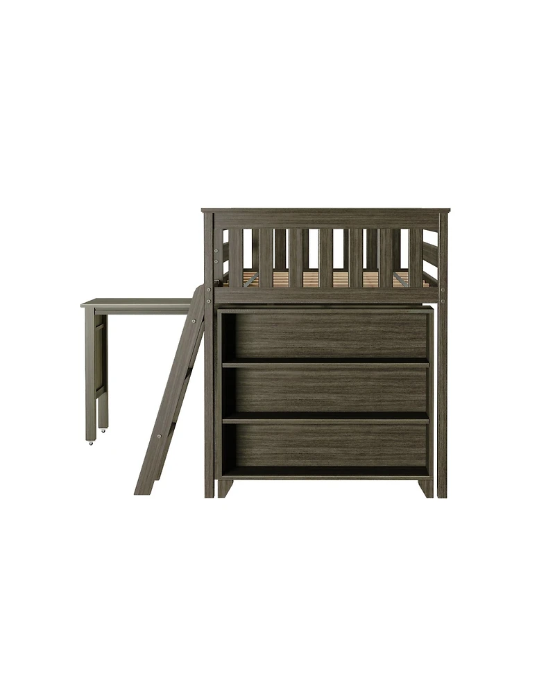 Max & Lily Twin-Size Low Loft With Pull-Out Desk and 3-Shelf Bookcases