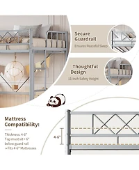 Homfan Metal Loft Bed Frame with Guardrail, Ladder and Underbed Clearance, Box Spring Not Required