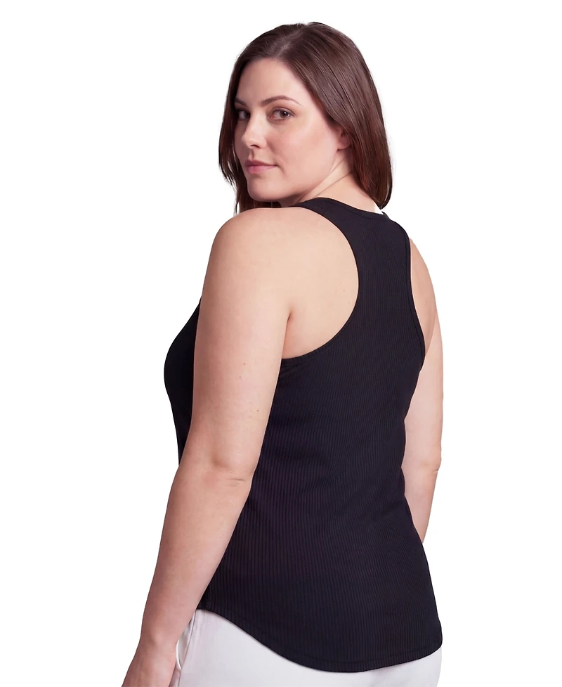 24seven Comfort Apparel Plus Curvy Ribbed Knit Long Flared Tank Top