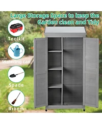 sumyeg Outdoor Storage Cabinet and Metal Top,Garden Storage Shed,Outdoor 68 Inches Wood Tall Shed for Yard and Patio
