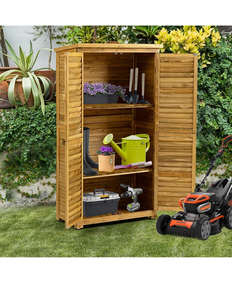 sumyeg Outdoor Storage Cabinet, Wood Garden Shed, Pool Storage Shed with Lockable Door, Waterproof Roof and 2 Removable Shelves