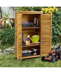 sumyeg Outdoor Storage Cabinet, Wood Garden Shed, Pool Storage Shed with Lockable Door, Waterproof Roof and 2 Removable Shelves