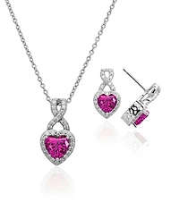 Macy's 2-Pc.Lab Grown Ruby (3.6 ct.tw.) And White Sapphire (0.78 ct.tw.) Infinity Heart Pendant Necklace and Earrings Set in Sterling Silver