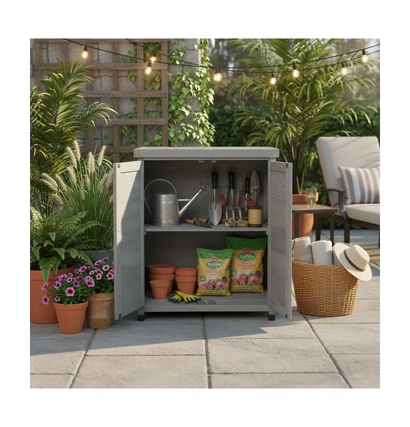 sumyeg Potting Bench with Storage Cabinet and Metal Table Top for Outdoor Patio,Outdoor Work Station