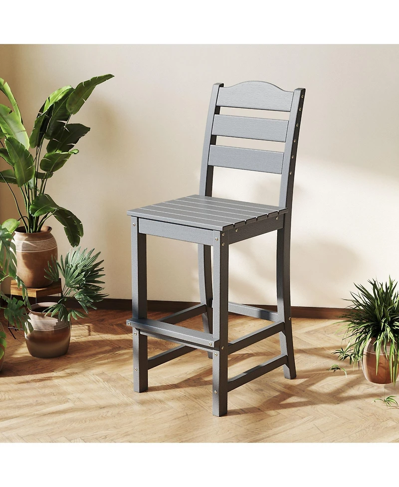 Gymax Set of 2 Hdpe Bar Stool Tall Chair Backrest Footrest All Weather Patio