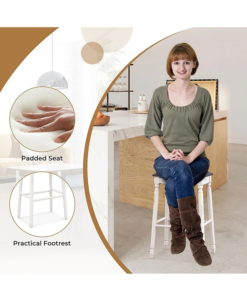 Gymax 29'' Bar Stool Set of 4 w/ Padded Seat Cushions Rubber Wood Legs Upholstered