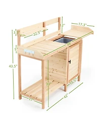 sumyeg Outdoor Storage Wooden Potting Bench Table with Sink, Garden Table Work Bench with Storage