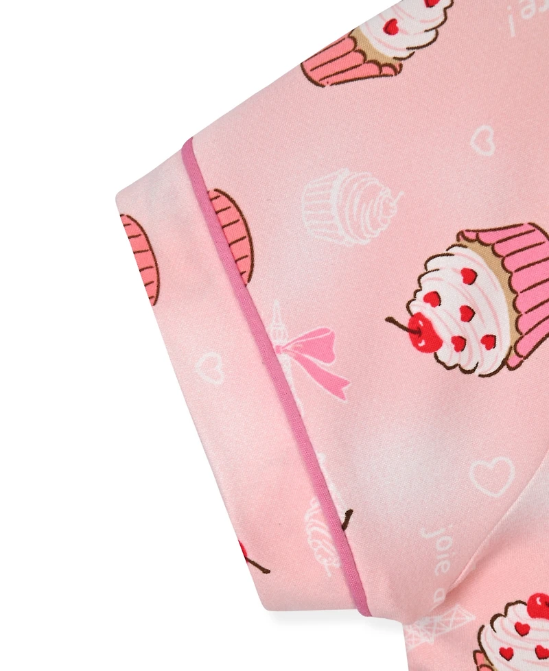 Sleep On It Girls' 7-16 Milky Cupcake Print Short Coat and Shorts with Headband, 3-Piece Set