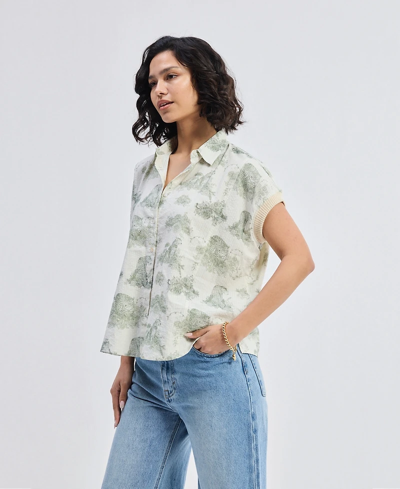 Reistor Women's Relaxed-fit Button-down Shirt Animal print