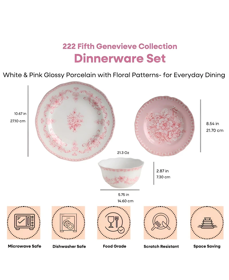 222 Fifth Genevieve 12-Pc. Dinnerware Set, Service for 4