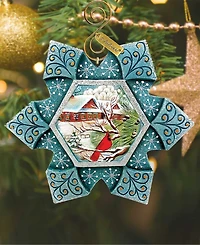 G.DeBrekht Hand Painted Scenic Ornament Cardinal Snowfall