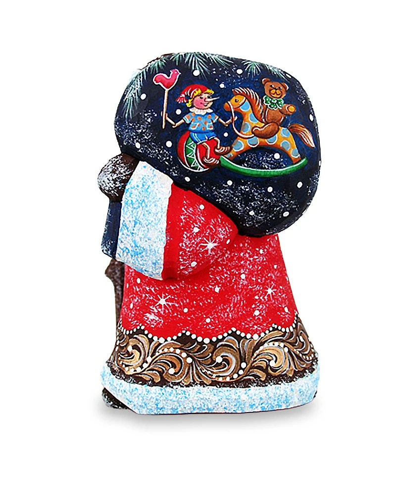 G.DeBrekht Woodcarved and Hand Painted Santa Rocking Kids Figurine with Bag