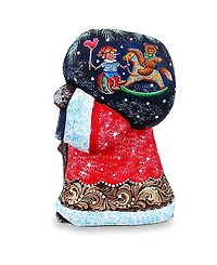 G.DeBrekht Woodcarved and Hand Painted Santa Rocking Kids Figurine with Bag