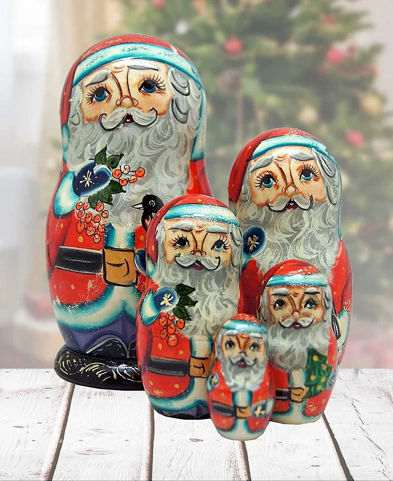 G.DeBrekht 5-Piece Birdy Santa Russian Matryoshka Nested Doll Set