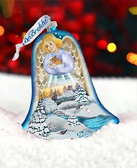 G.DeBrekht Angel Bell with Bunny Glass Ornament