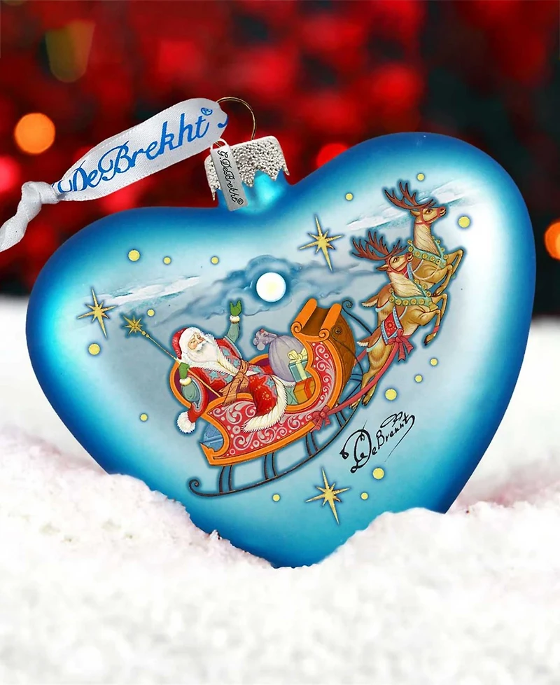 G.DeBrekht Santa on His Way Hart Glass Ornament