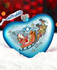G.DeBrekht Santa on His Way Hart Glass Ornament