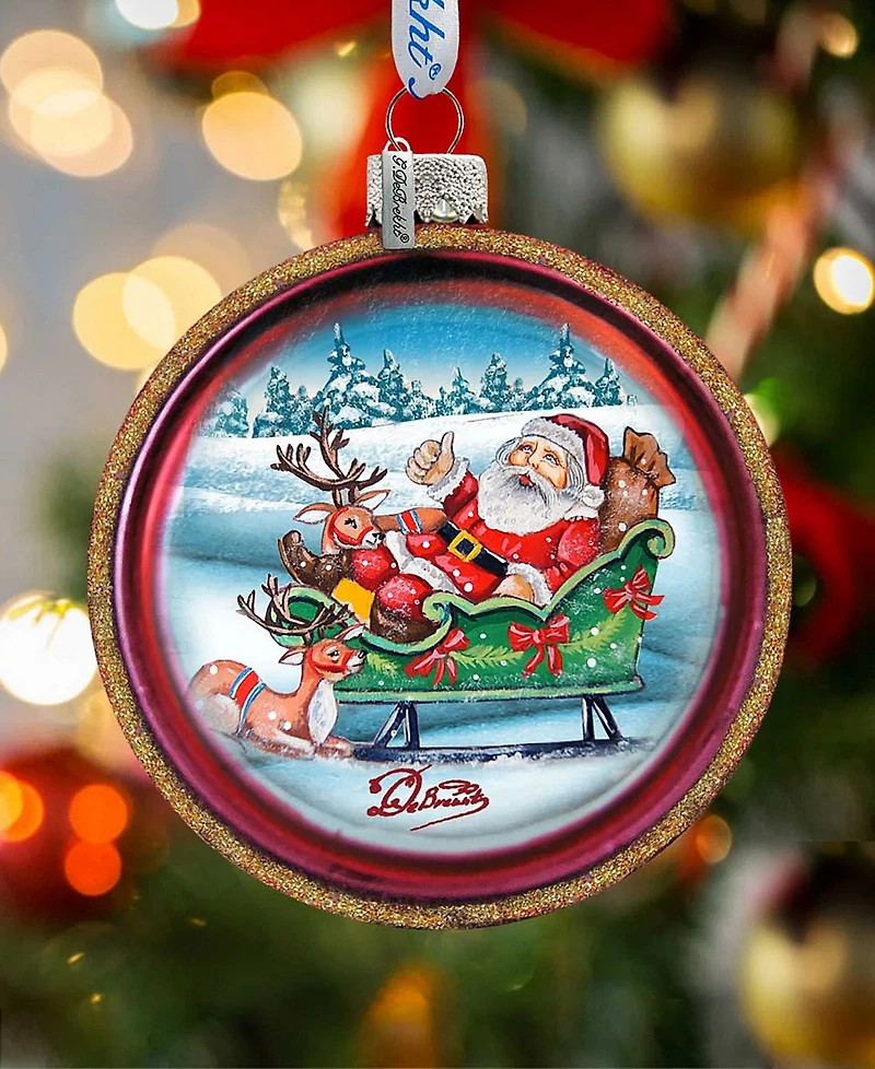 G.DeBrekht Joyful Sleigh Ride Cut Ball Glass Ornament