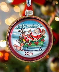 G.DeBrekht Joyful Sleigh Ride Cut Ball Glass Ornament