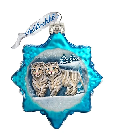 G.DeBrekht Santa White Tiger Cubs Glass Ornament