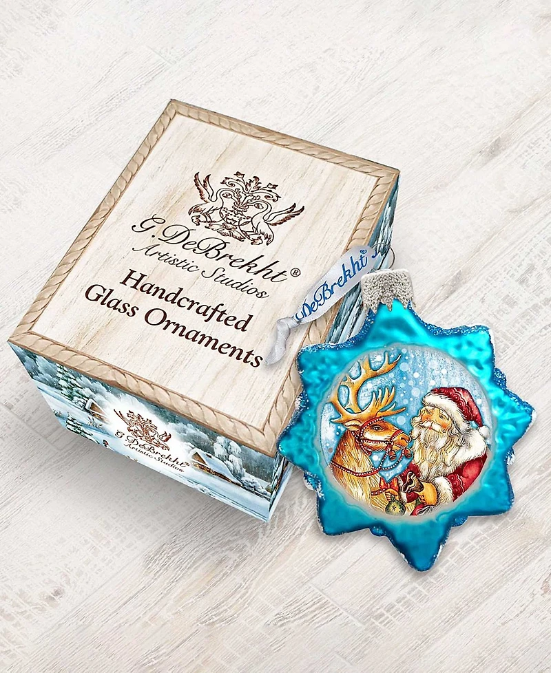 G.DeBrekht Reindeer Santa Glass Ornament