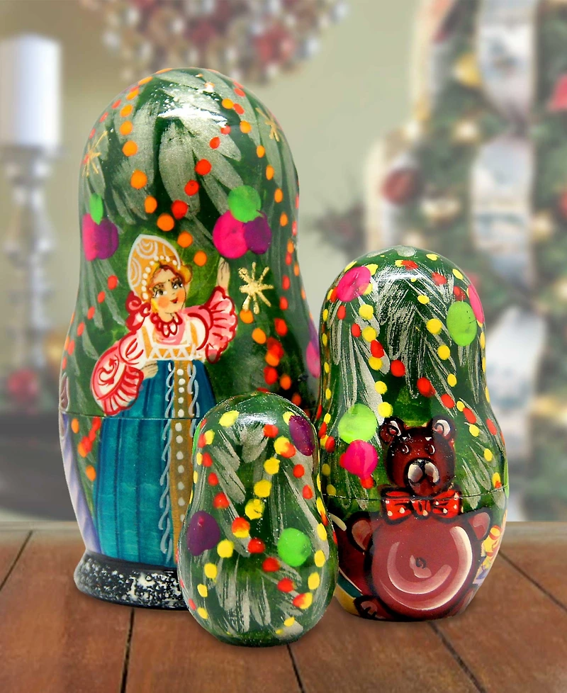 G.DeBrekht Christmas Tree and Snowmaiden 3-Piece Russian Matryoshka Nested Dolls Set