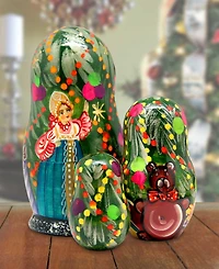 G.DeBrekht Christmas Tree and Snowmaiden 3-Piece Russian Matryoshka Nested Dolls Set