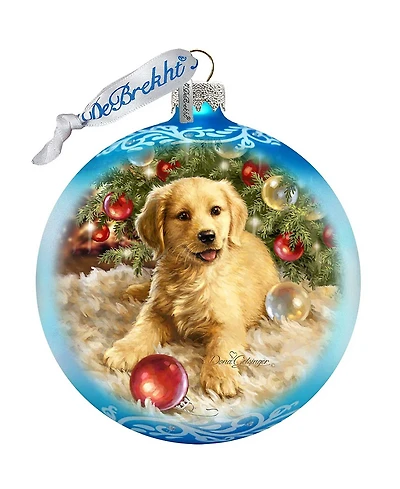G.DeBrekht Christmas Puppy Glass Ornament by Dona Gelsinger