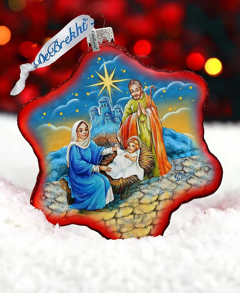 G.DeBrekht Holy Family Snowflake Limited Edition Scenic Hand Painted Glass Ornament
