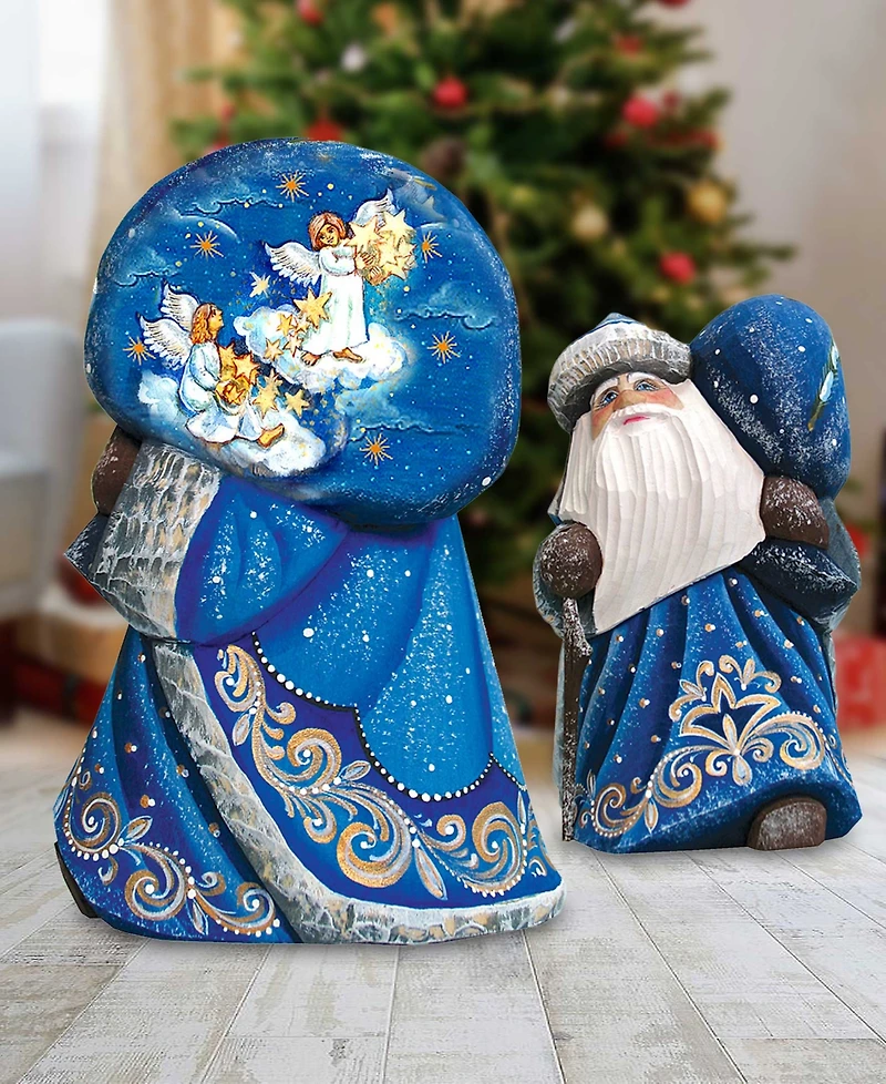 G.DeBrekht Woodcarved Hand Painted Raising Star Santa Figurine