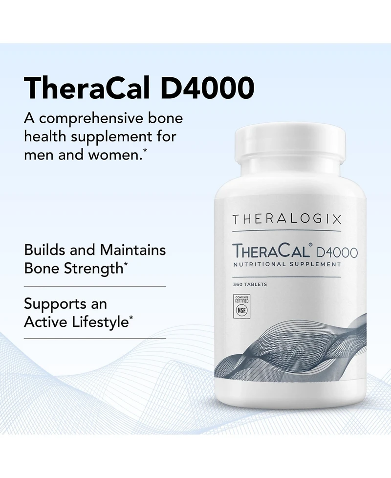 Theralogix TheraCal D4000 - Bone Health Support Supplement with Calcium, Magnesium, Vitamin D3, Vitamin K2 and Boron - 90-Day Supply - Nsf Certified