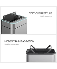 Mega Casa 50L / 13 Gallon Stainless Steel Automatic Trash Can with Silent Close Lid and Stay-Open Feature