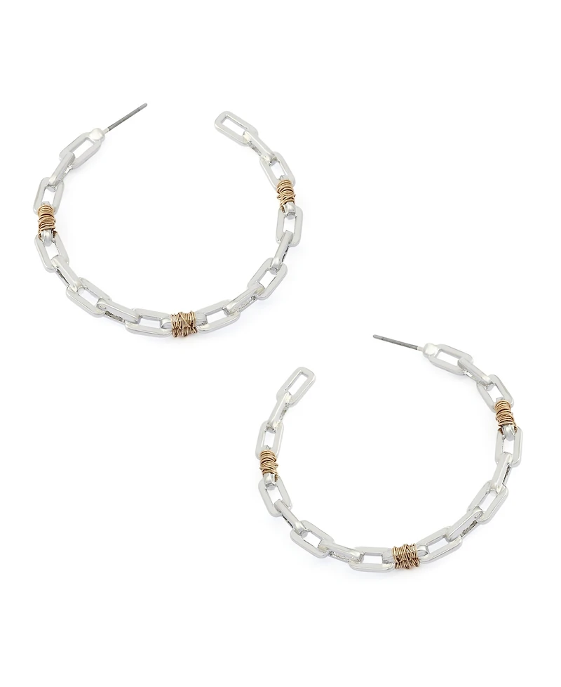 Robert Lee Morris Soho Two-Tone Paper Clip Frozen Chain Large Hoop Earrings